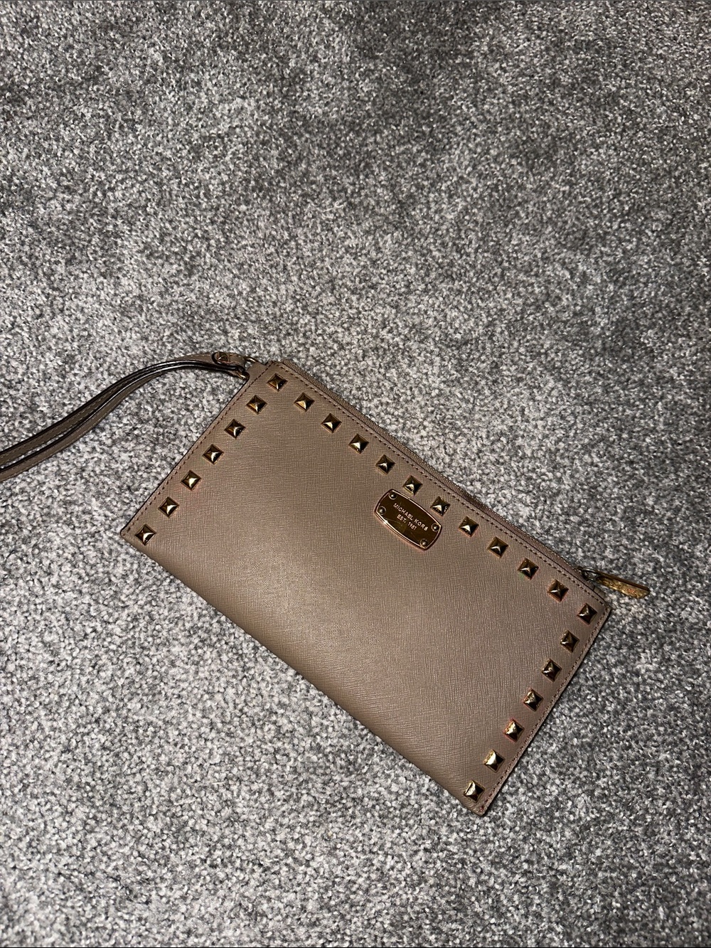 Michael Kors Taupe Saffiano Studded Wristlet